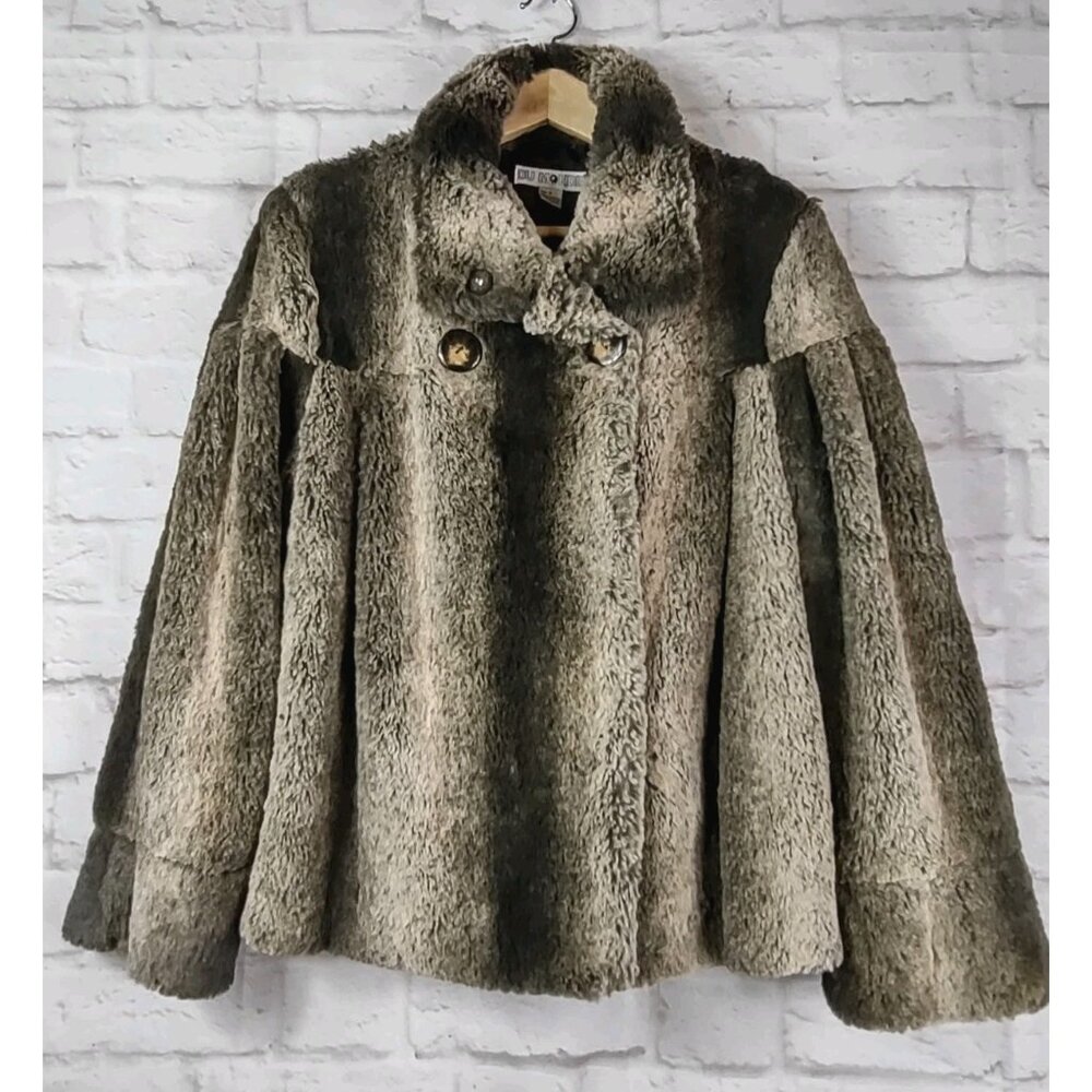 Du Monde Womens Teddy Jacket Soft Faux Fur Mixed Color Sz M Rabbit Like Softness